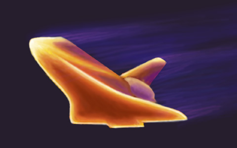 Simulation d'une thermographie de la navette spatiale lors de sa rentrée dans l'atmosphère, crédits Astrowikizhang