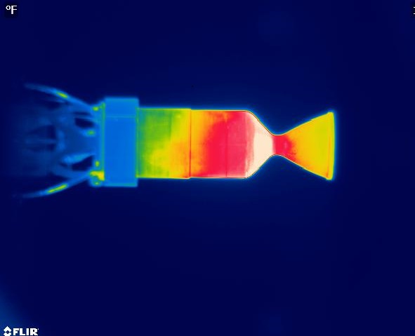 Thermal image of a new green propellant in a rocket thruster