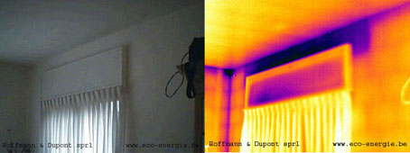 Images thermique et digitale d'un pont thermique causé par un linteau de fenêtre