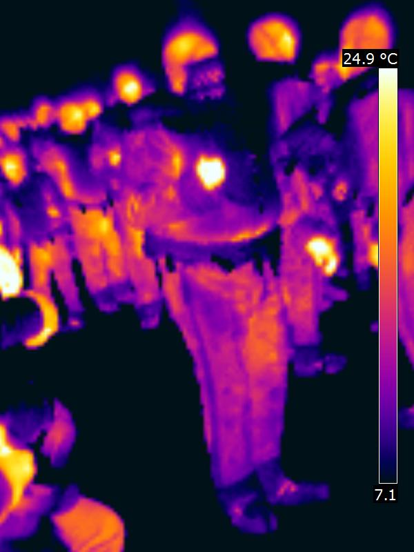 Thermographie d'un Gille lors du Carnaval de La Hestre, thermogramme montrant bien les contrastes