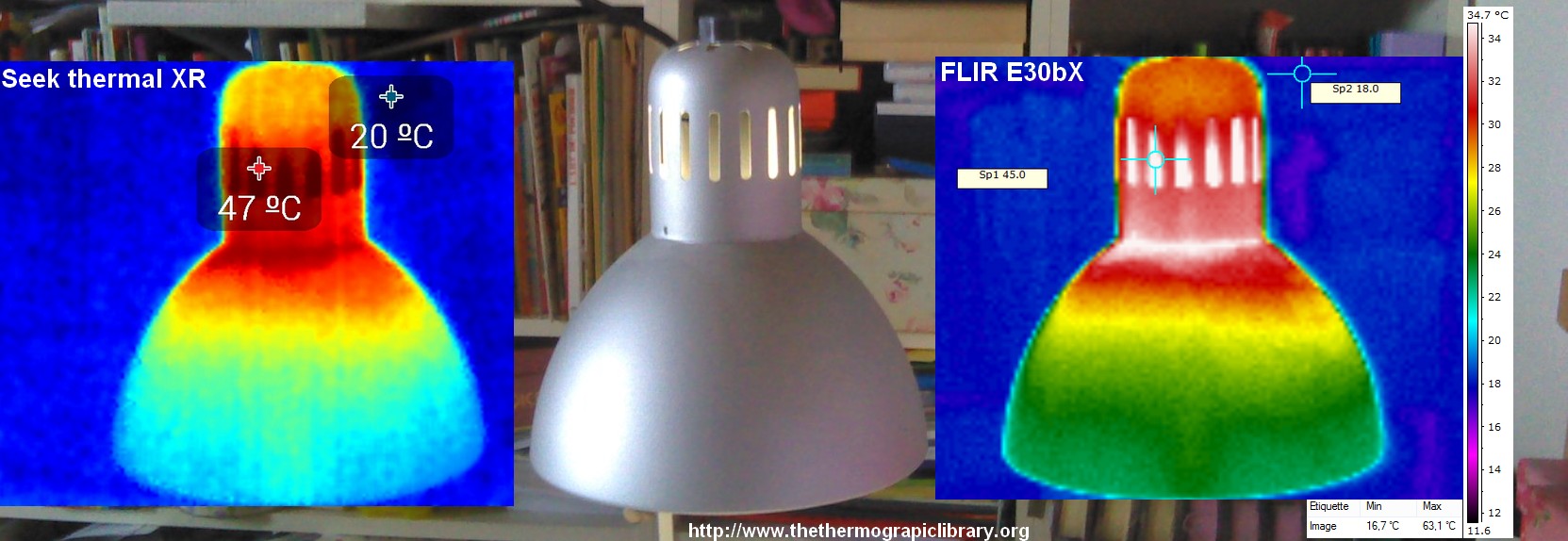 Comparaison de deux caméras de thermographie, la professionnelle FLIR E30bX et la micro USB pour smartphone Seek thermal XR