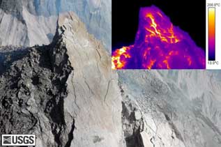 Image thermique infrarouge et digitale de l'activité volcanique du mont Saint Helens, USA, crédits USGS, géologie