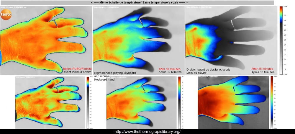 "thermography of the keyboard hand during a videogame"