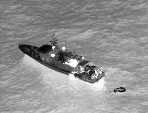 Thermal images from U.S. Navy P-3C Orion maritime patrol aircraft, assisting in search and rescue operations for survivors of the Egyptian ferry Al Salam Boccaccio 98 in the Red Sea