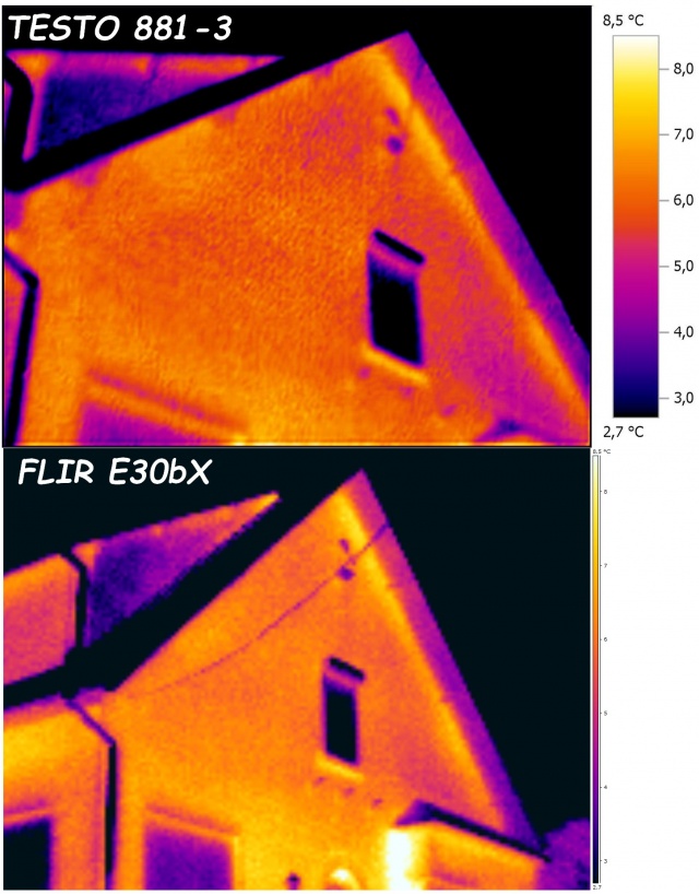 Thermographie comparative entre caméras thermiques FLIR et TESTO du pignon d'une maison