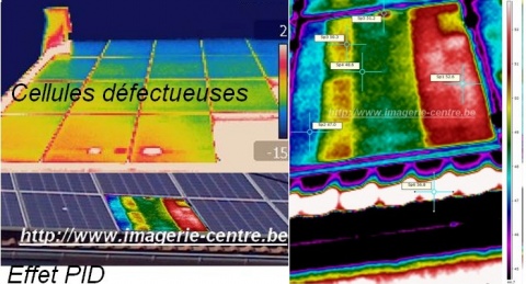 Exemples de visions thermiques sur panneaux solaire, PID